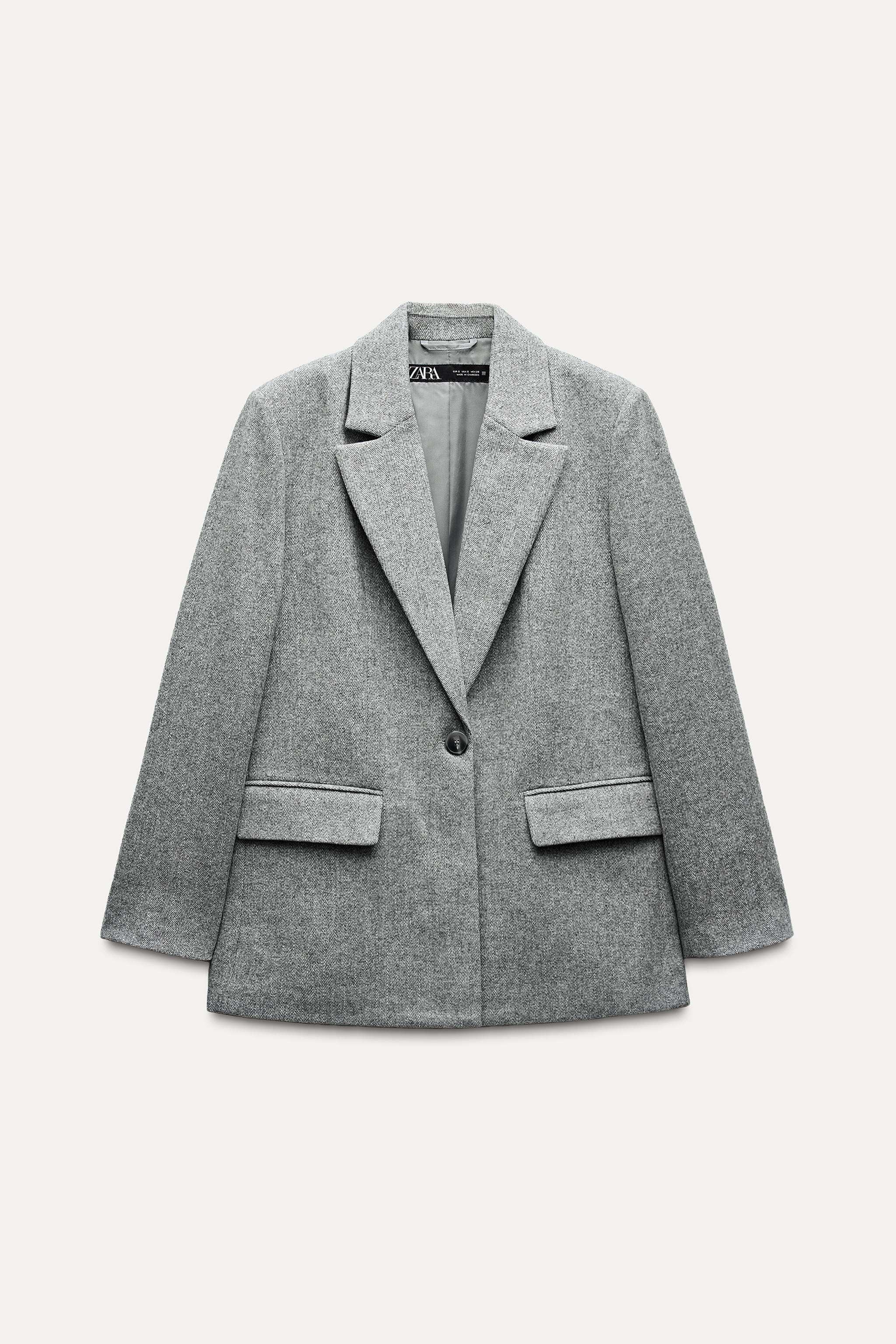 STRAIGHT CUT WOOL BLEND HERRINGBONE BLAZER Product Image