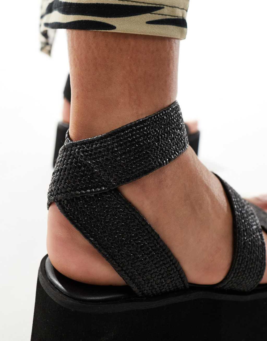 ASOS DESIGN Tangle elastic chunky wedges in black Product Image