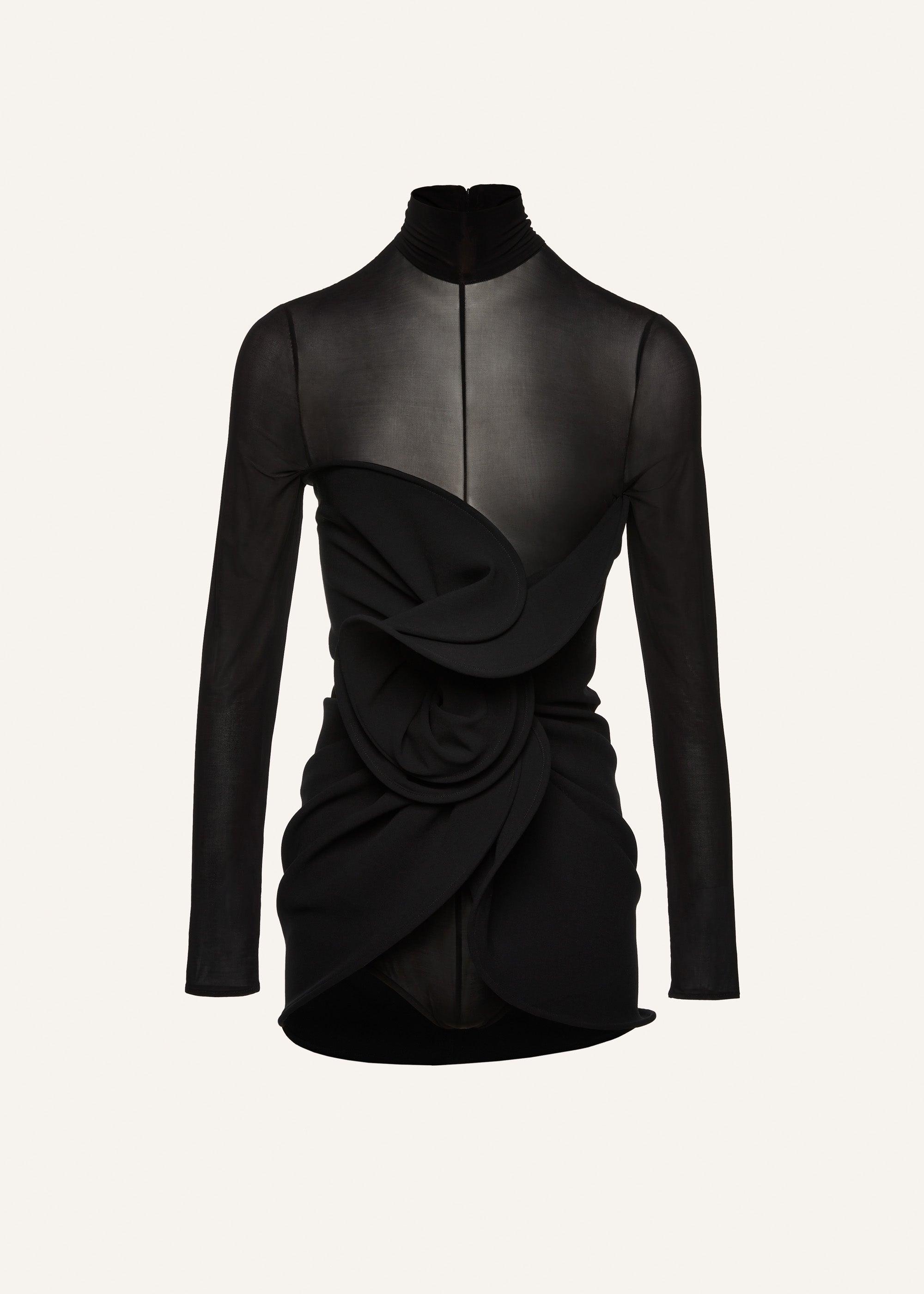 Sculptural high-neck midi dress in black Product Image