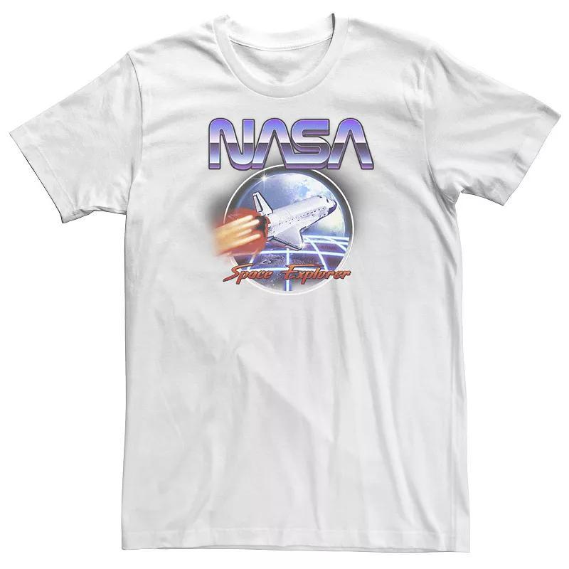 Big & Tall NASA Space Explorer 80s Neon Chrome Retro Vintage Tee, Mens White Product Image