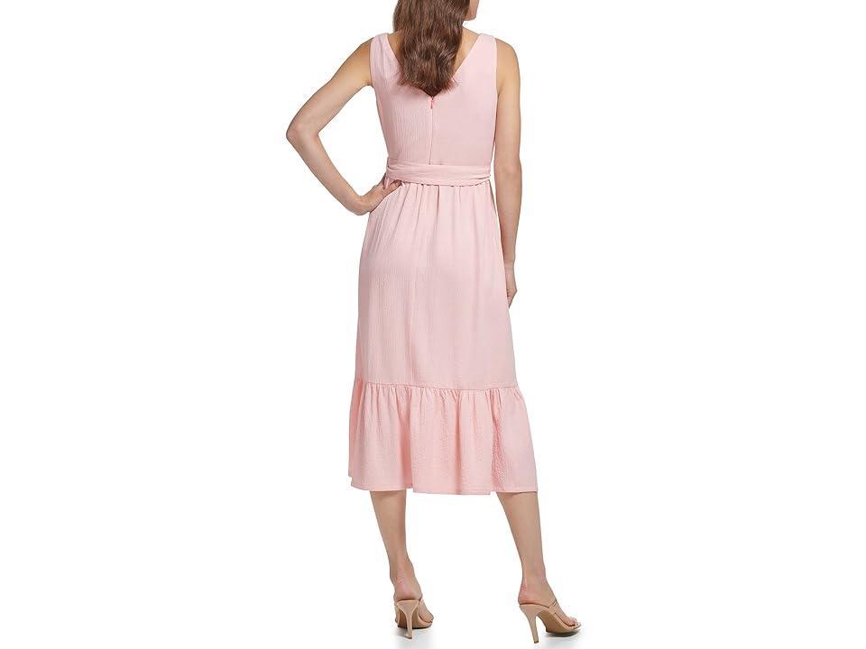 DKNY V-Neck Ruffle Hem Midi Dress (Blossom/Cream) Women's Dress Product Image