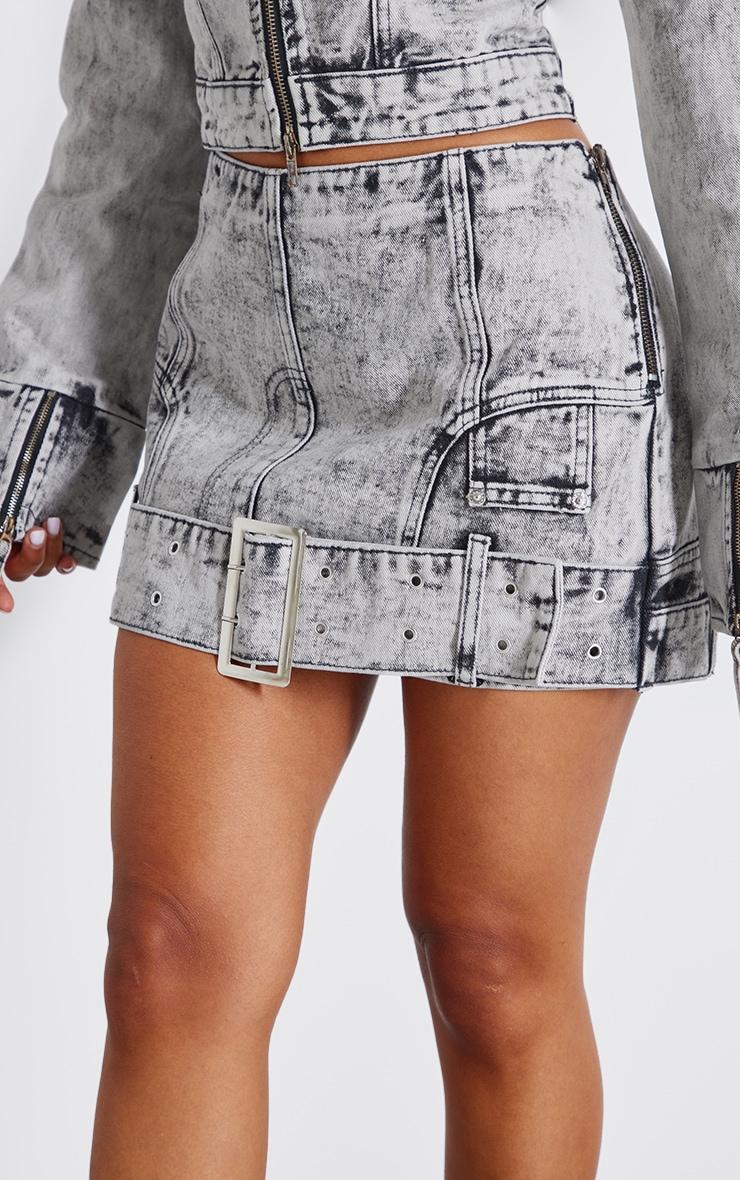 Petite Washed Grey Denim Mini Skirt With Belt Detail Product Image