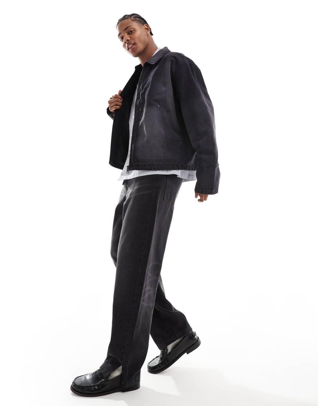 Weekday Alvaro relaxed jacket with front pockets in washed black Product Image