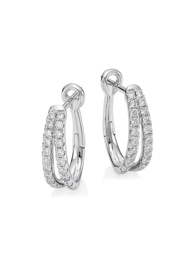 Womens 14K White Gold & 0.40 TCW Diamond Split Hoop Earrings Product Image