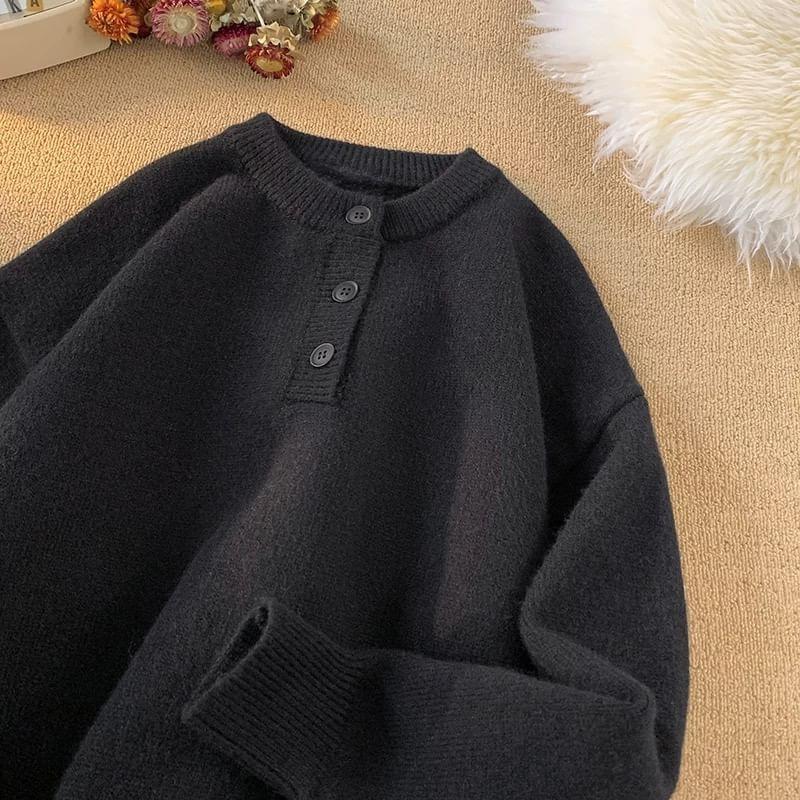 Henley Plain Sweater Product Image