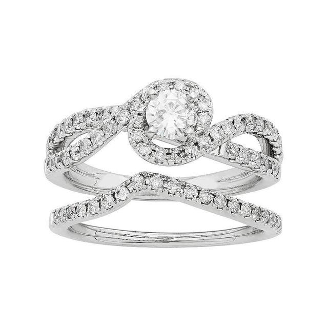 The Regal Collection 14k White Gold IGL Certified 1 Carat T.W. Diamond Swirl Halo Engagement Ring Set, Womens Product Image