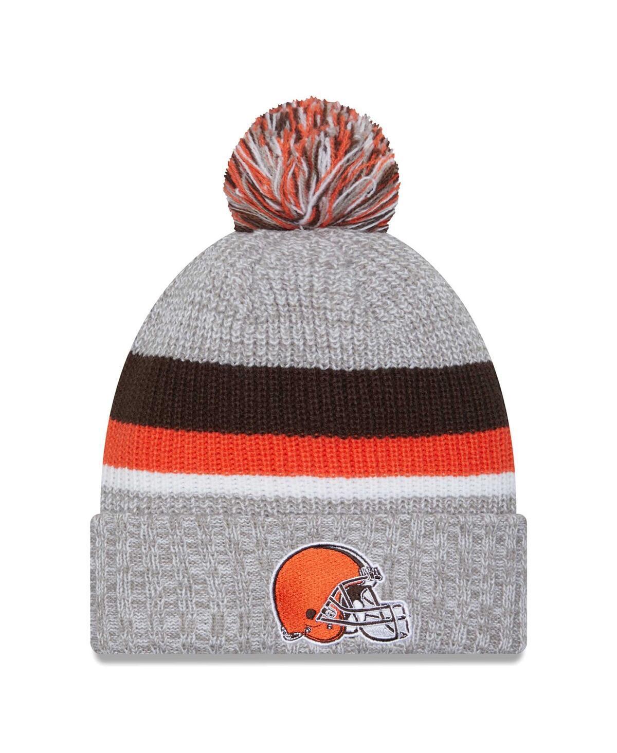 Mens New Era Heather Gray Cleveland Browns Cuffed Knit Hat with Pom Product Image