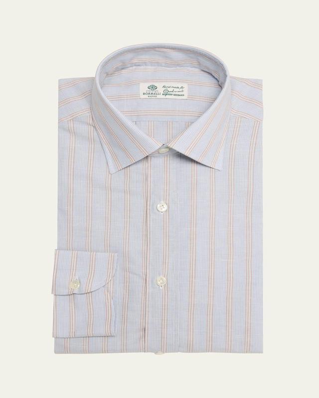 Mens Cotton and Linen Multi-Stripe Dress Shirt Product Image