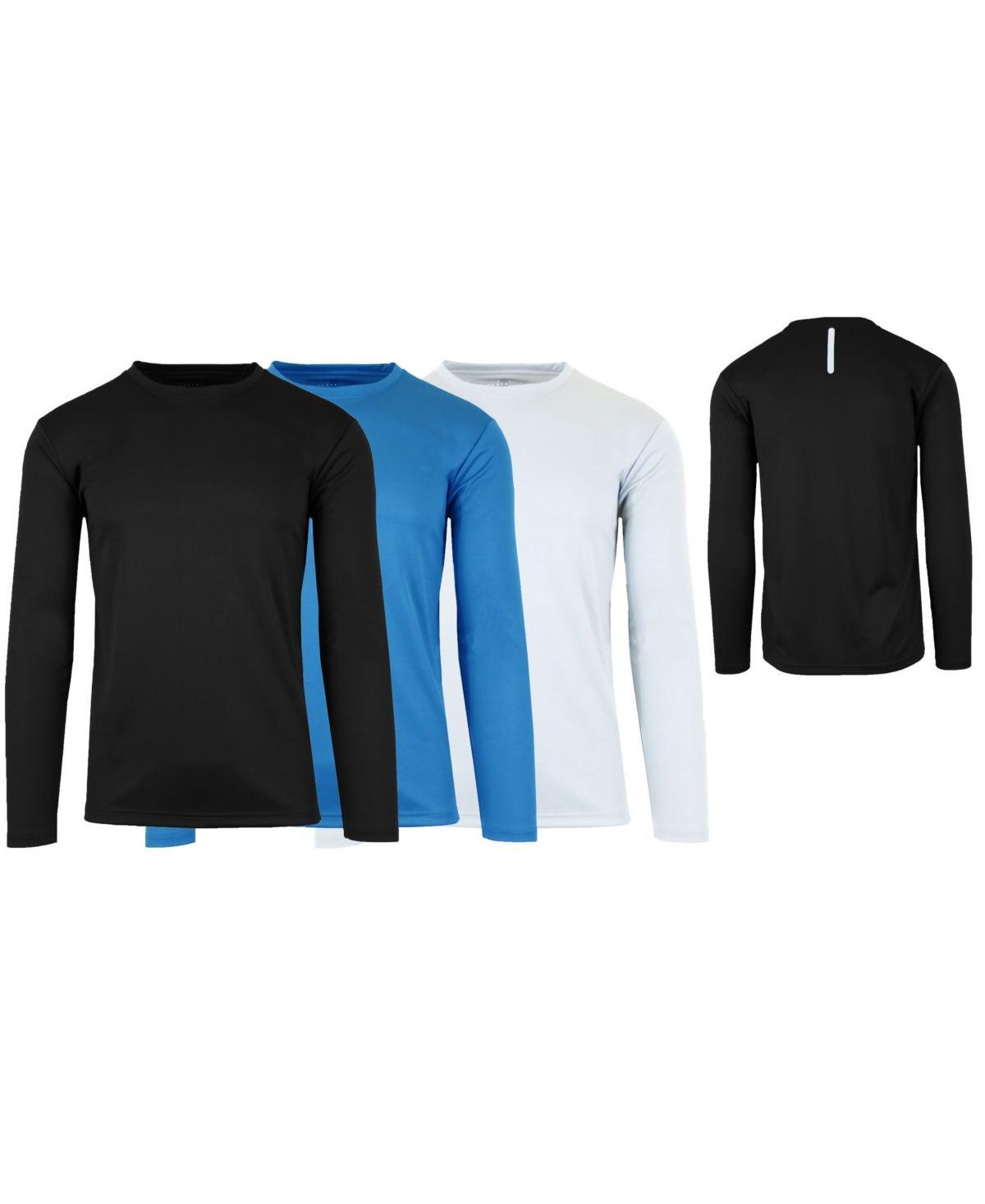 Galaxy By Harvic Mens Long Sleeve Moisture-Wicking Performance Tee, Pack of 3 Blue/Charcoal Product Image