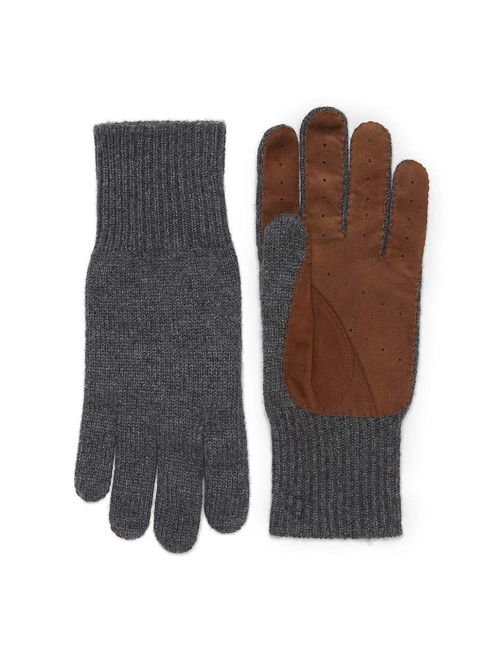 Mens Cashmere Knit Gloves with Suede Palm Product Image