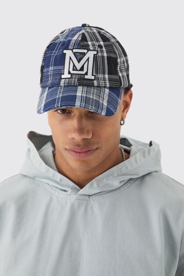 Patchwork Applique Cap In Blue | boohooMAN USA Product Image