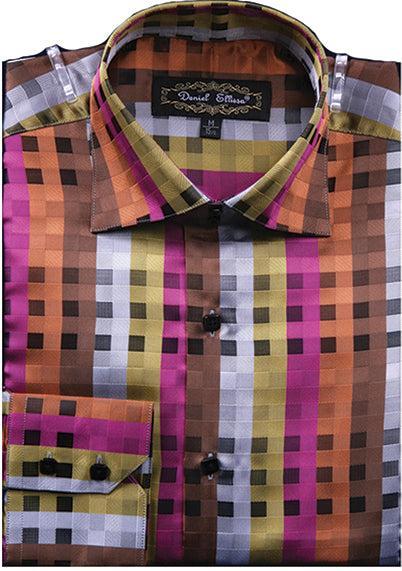 Dress Shirt Regular Fit Designer Check Pattern In Rust Product Image