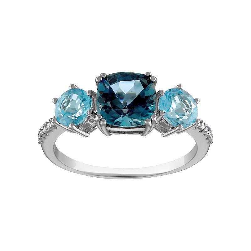 Tiara Sterling Silver Blue Topaz & Diamond Accent Ring, Womens White Product Image