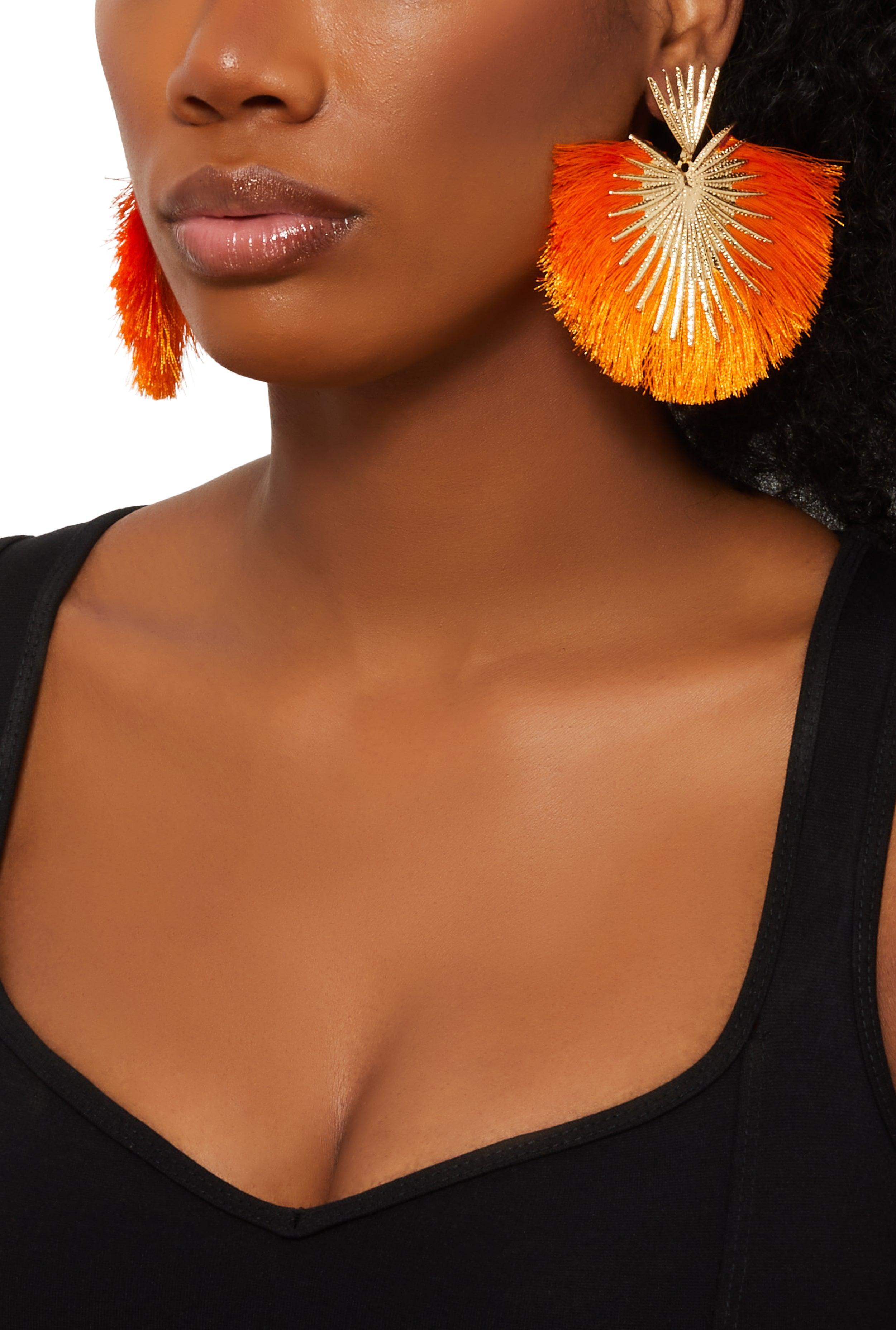 Womens Fringe Fan Drop Earrings Product Image