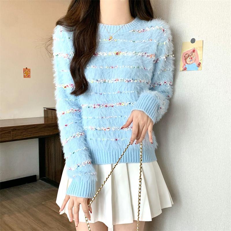 Crew Neck Fluffy Sweater Product Image