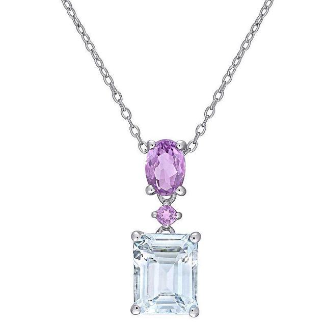 Stella Grace Sterling Silver Aquamarine & Amethyst Pendant Necklace, Womens Silver Tone Product Image