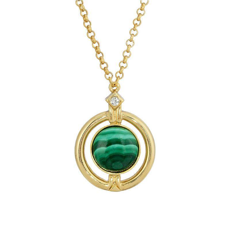 1928 Gold Tone Round Stone Pendant Necklace, Womens Green Product Image