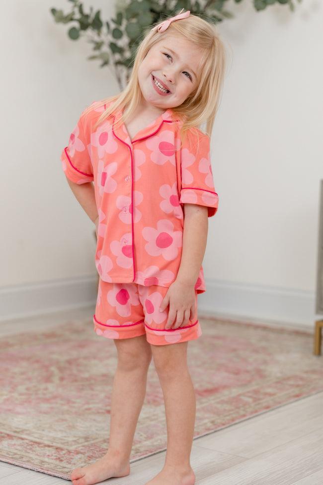 Kid's Good To Get Away Orange and Pink Floral Pajama Set Product Image