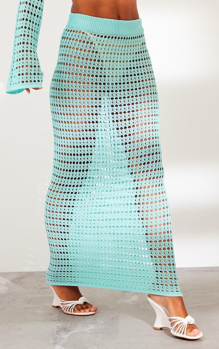 Aqua Crochet Knit Maxi Skirt Product Image