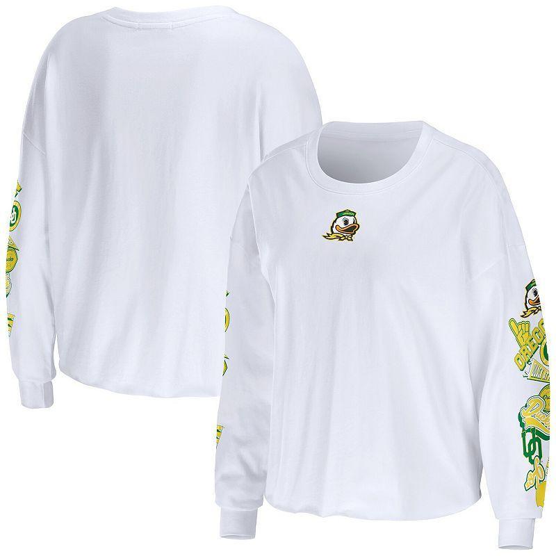 Womens Wear by Erin Andrews White Oregon Ducks 3-Hit Cropped Long Sleeve T-shirt Product Image