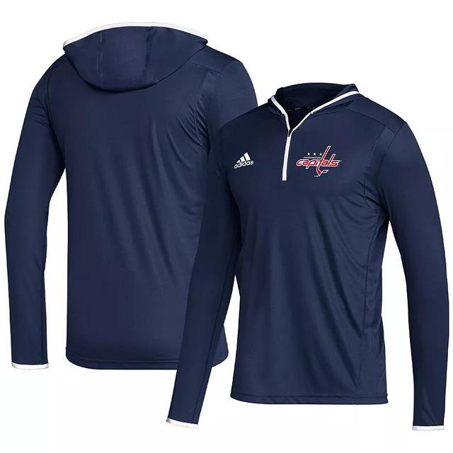 Mens adidas Navy St. Louis Blues Team Long Sleeve Quarter-Zip Hoodie T-Shirt Product Image