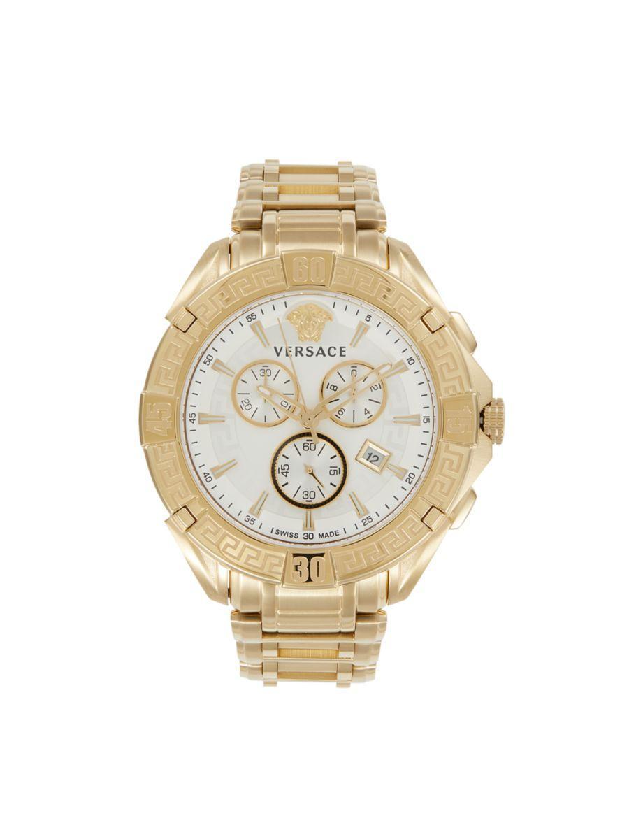 Men's Greca Chrono 46mm Yellow Gold Ip Stainless Steel Watch Product Image