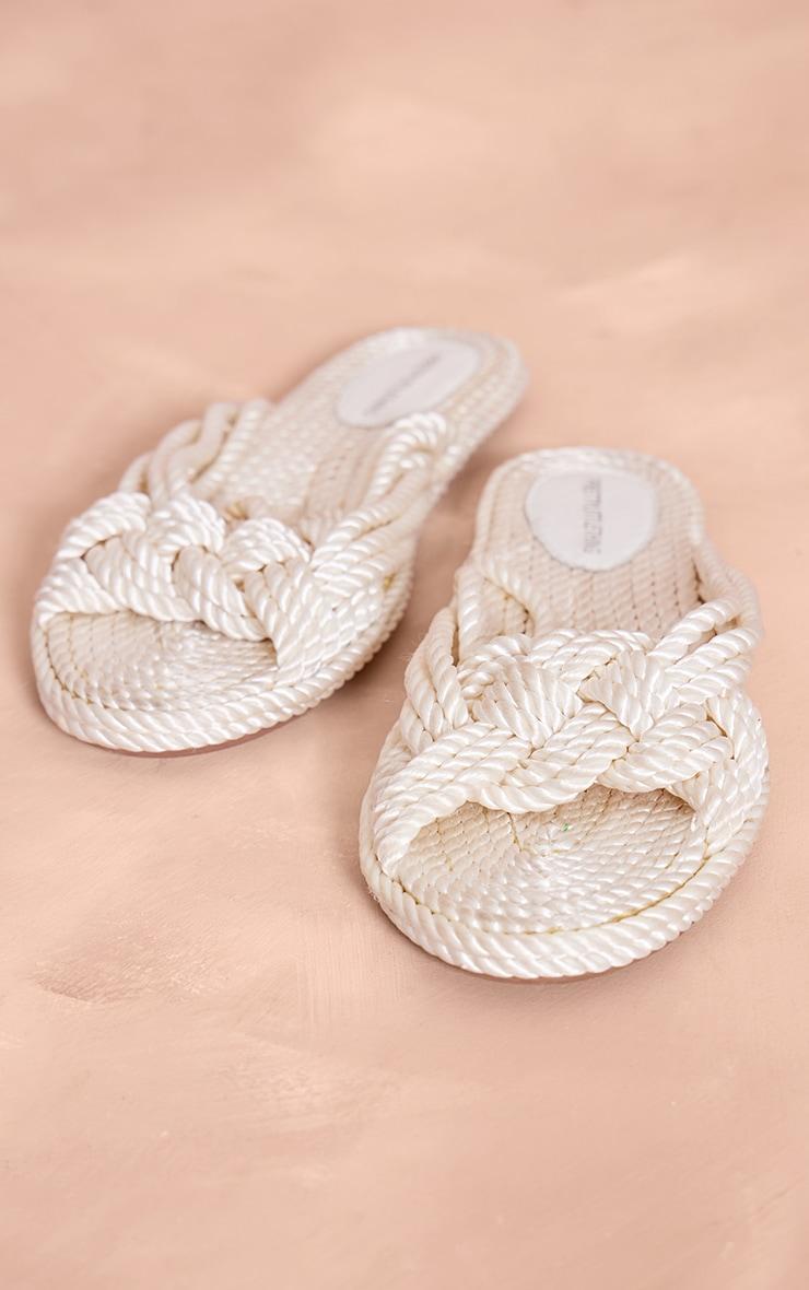 White Rope Round Toe Woven Cross Strap Detail Flat Sandals Product Image