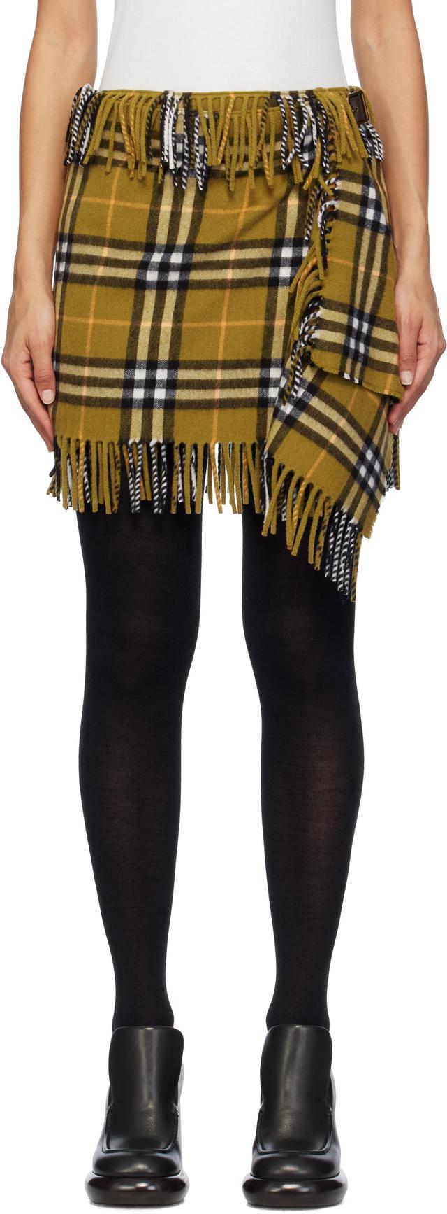 Brown Check Wool Cashmere Scarf Miniskirt Product Image