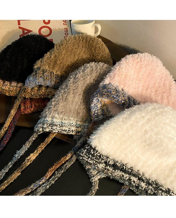 Melange Trim Chenille Knit Hat Product Image