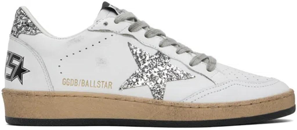 GOLDEN GOOSE Ballstar Leather Glitter Sneakers In White Product Image