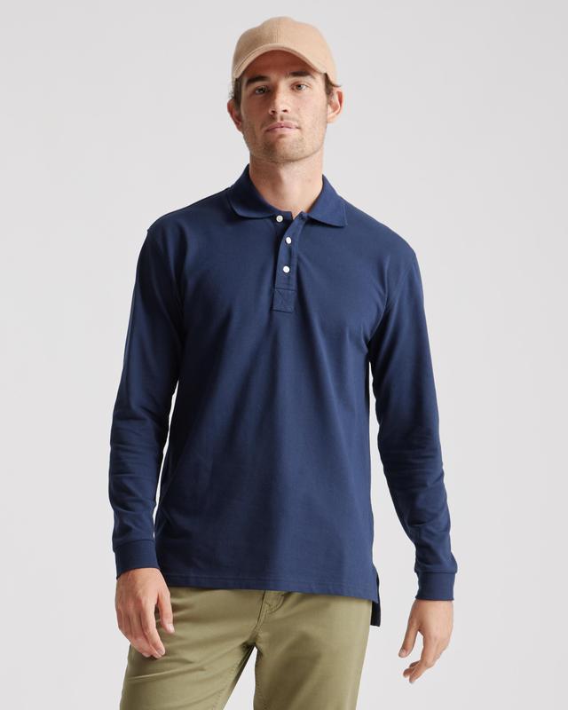 Mens Long Sleeve Pique Polo in Navy, Size XL, Organic Cotton by Quince Product Image