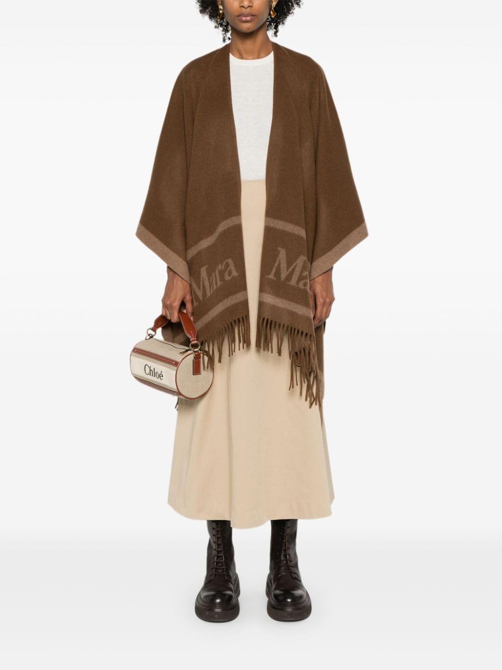 Logo-jacquard Wool Cape In Brown Product Image