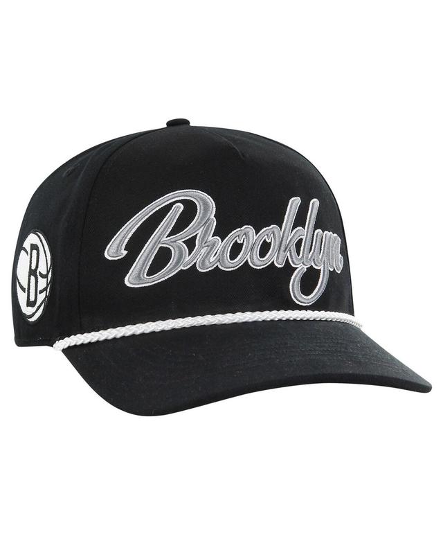 Mens 47 Brand Black Brooklyn Nets Overhand Logo Hitch Adjustable Hat Product Image