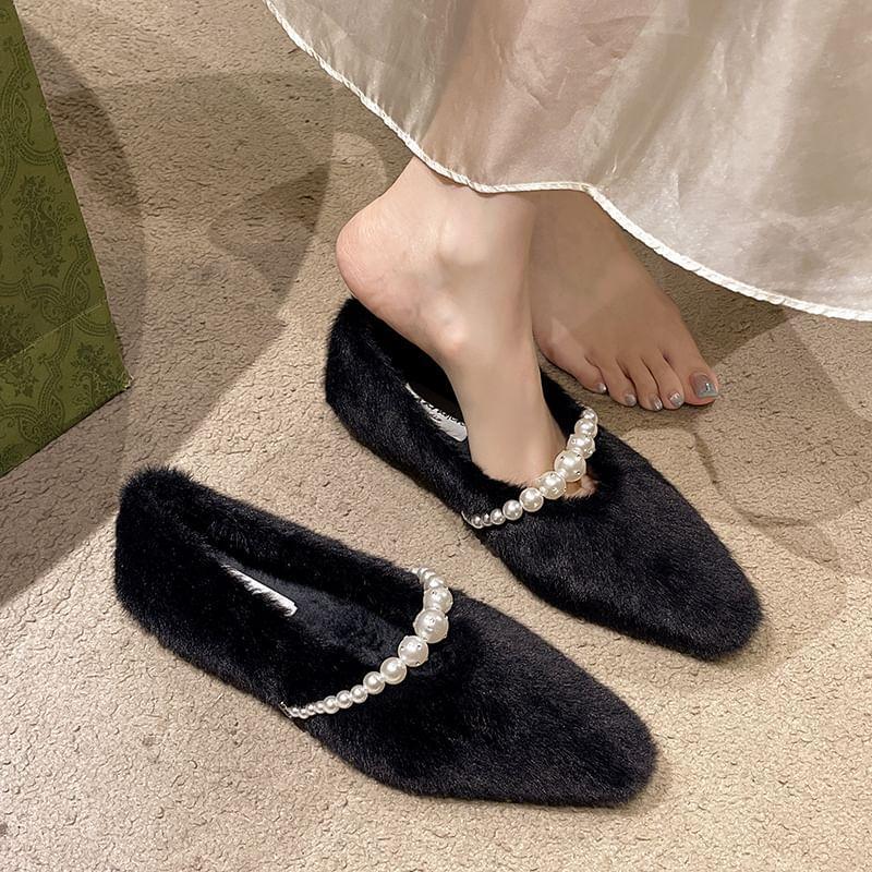 Pointy Fleece Faux Pearl Flats Product Image