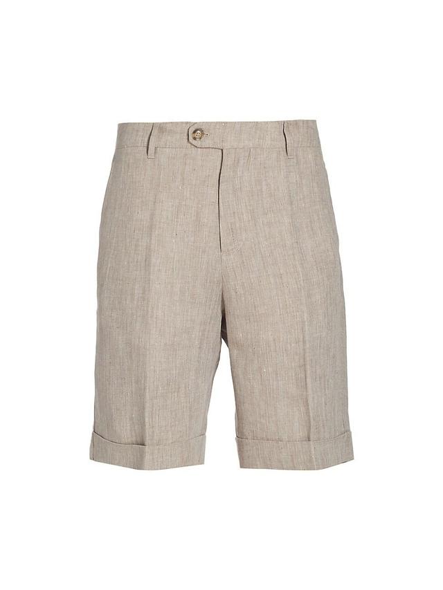 Mens Pleated Linen Shorts Product Image