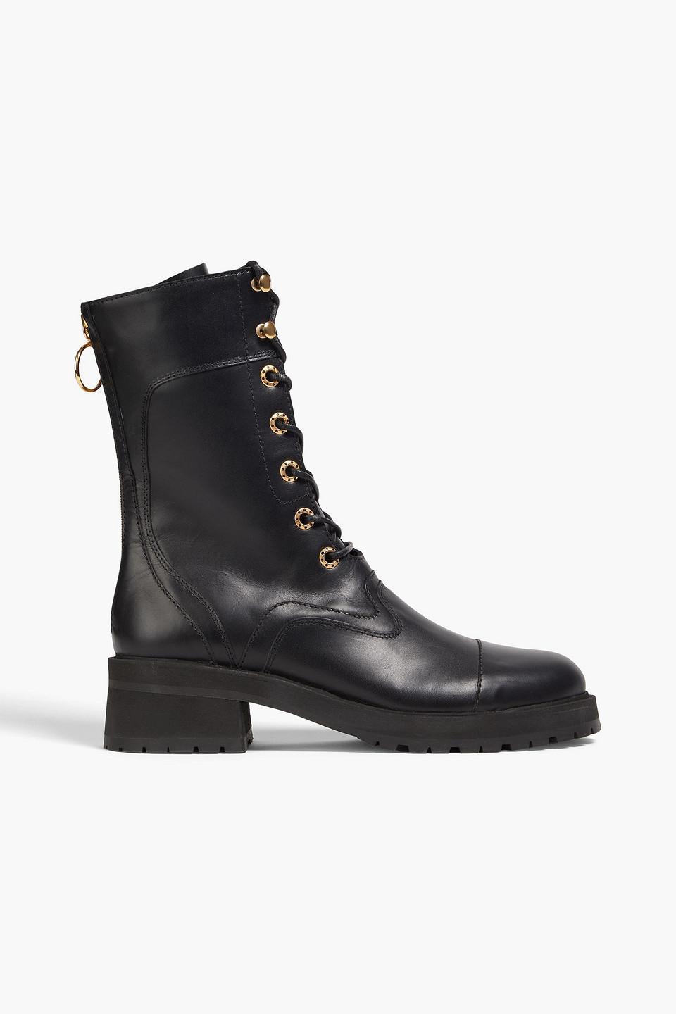 Leather Combat Boots In Black product image