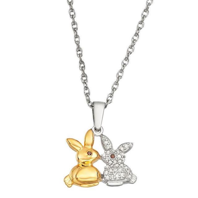 Jewelexcess Two Tone Sterling Silver 1/10 Carat T.W. Diamond Two Bunnies Pendant Necklace, Womens Multicolor Product Image