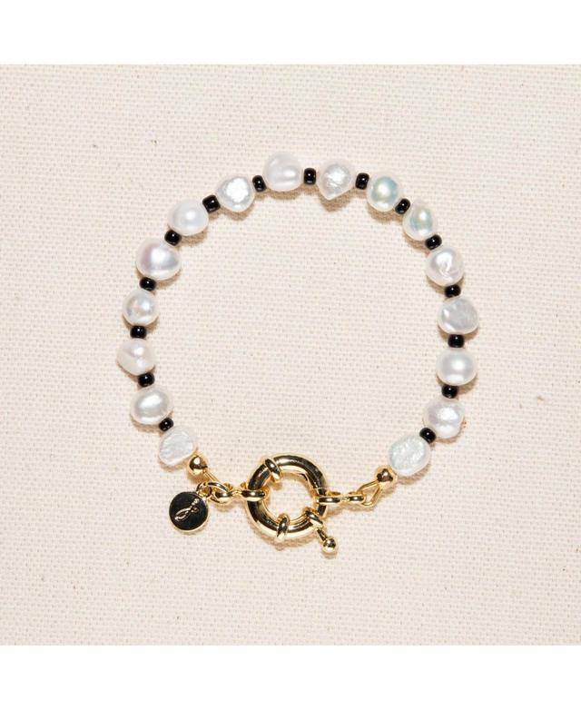 Joey Baby 18K Gold Plated Freshwater Pearl with Black Japanese Beads - Victoria Bracelet 8 For Women and Girls Product Image