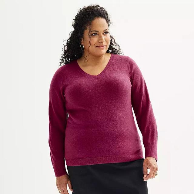 Plus Size Croft & Barrow Extra Soft V-Neck Sweater, Womens Product Image