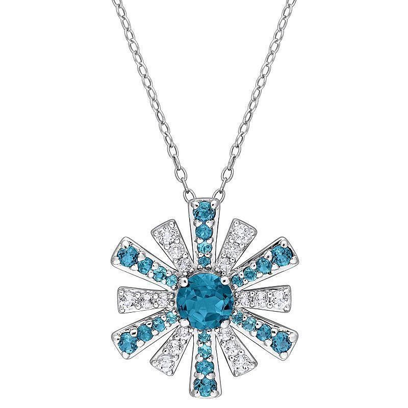 Stella Grace Sterling Silver London Blue Topaz & White Topaz Starburst Pendant Necklace, Womens Product Image