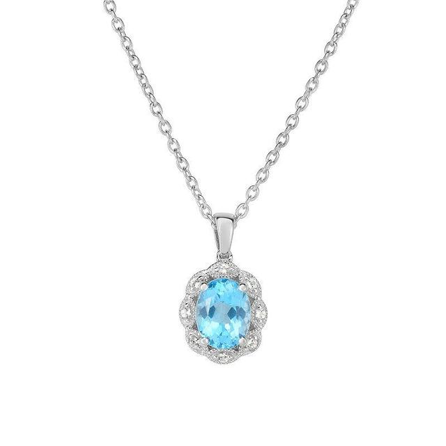 Sterling Silver Gemstone & White Topaz Oval Halo Pendant, Womens Blue Topaz Product Image