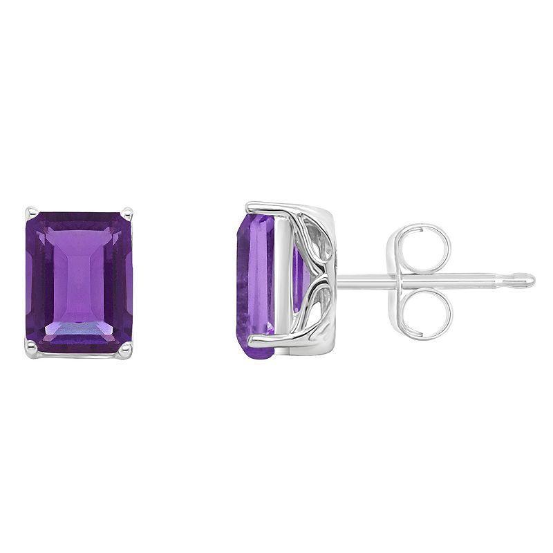 Alyson Layne 14k Gold Emerald Cut Amethyst Stud Earrings, Womens Product Image