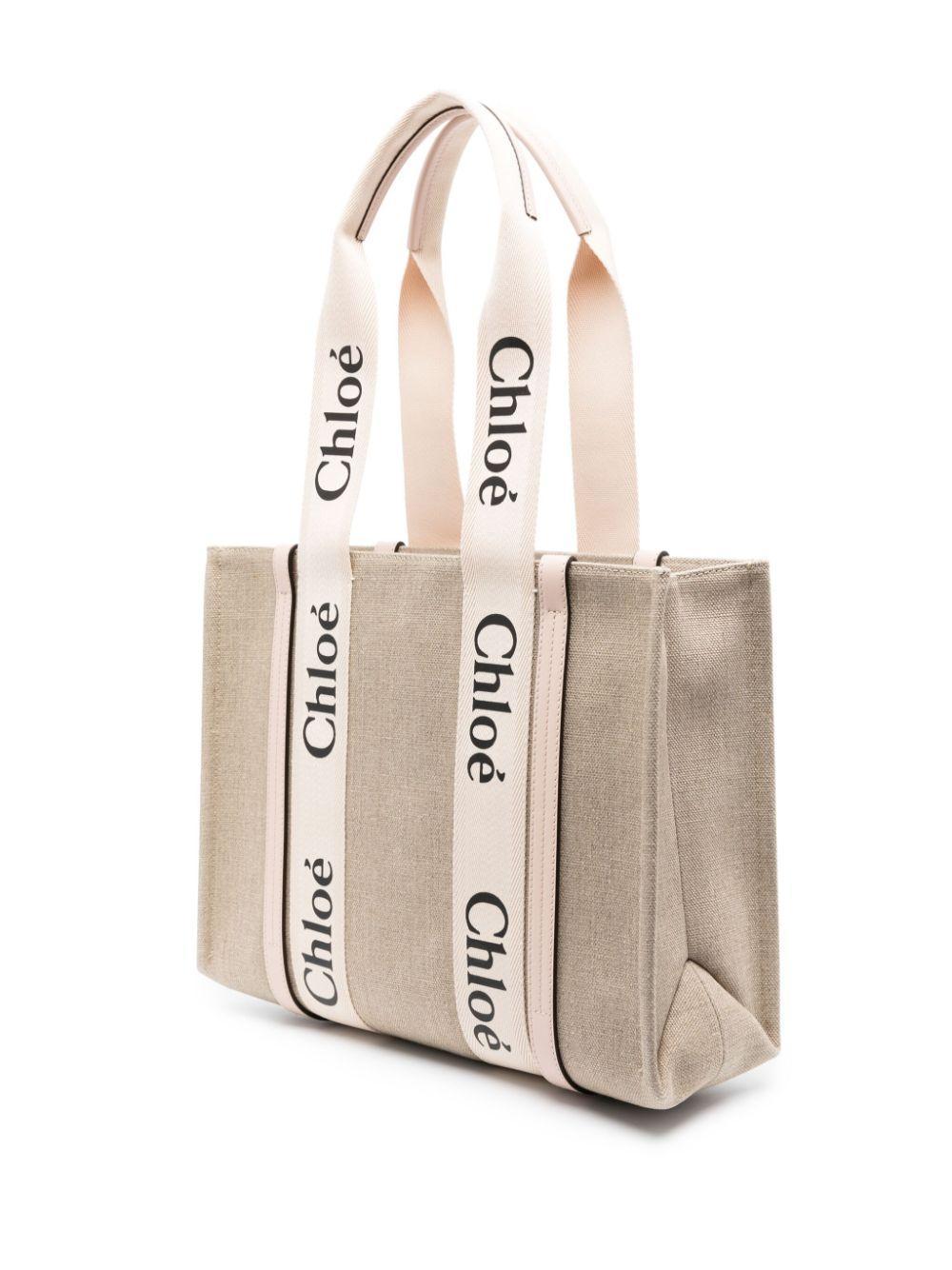 Woody Logo Printed Medium Tote Bag In Beige Product Image