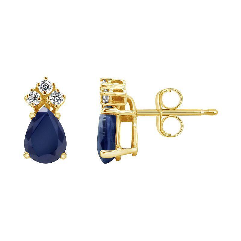 Celebration Gems 14K Yellow Gold 6x4 Pear-Shaped Gemstone & 1/8 Carat T.W. Diamond Earrings, Womens, Blue Blue Product Image