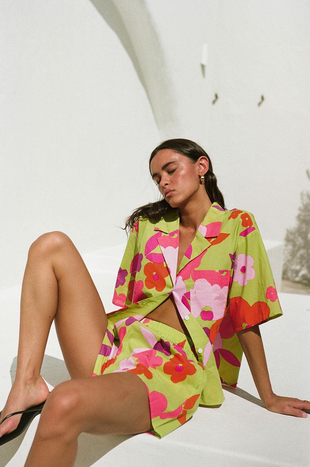 Thessy Top - Lime Floral Product Image