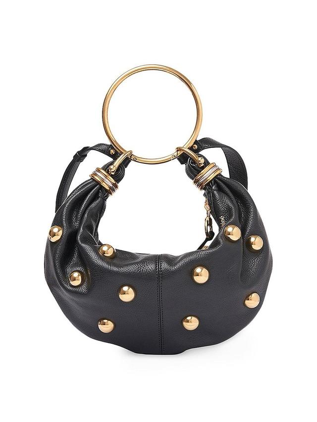 Womens Small Bracelet Studded Grained Leather Hobo Bag Product Image