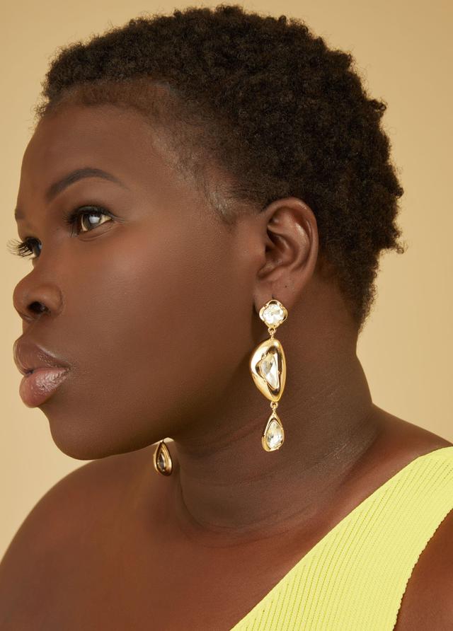 Plus Size Crystal And Gold Tone Earrings Ashley Stewart Product Image