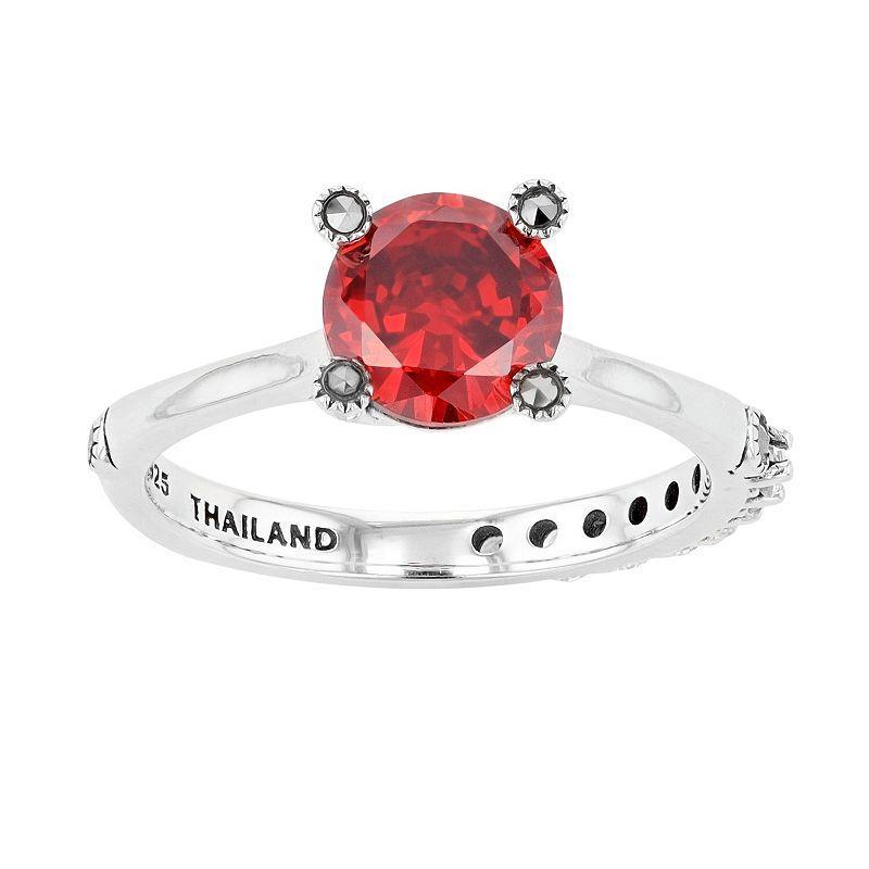 Lavish by TJM Sterling Silver Garnet Cubic Zirconia & Marcasite Ring, Womens Red Product Image