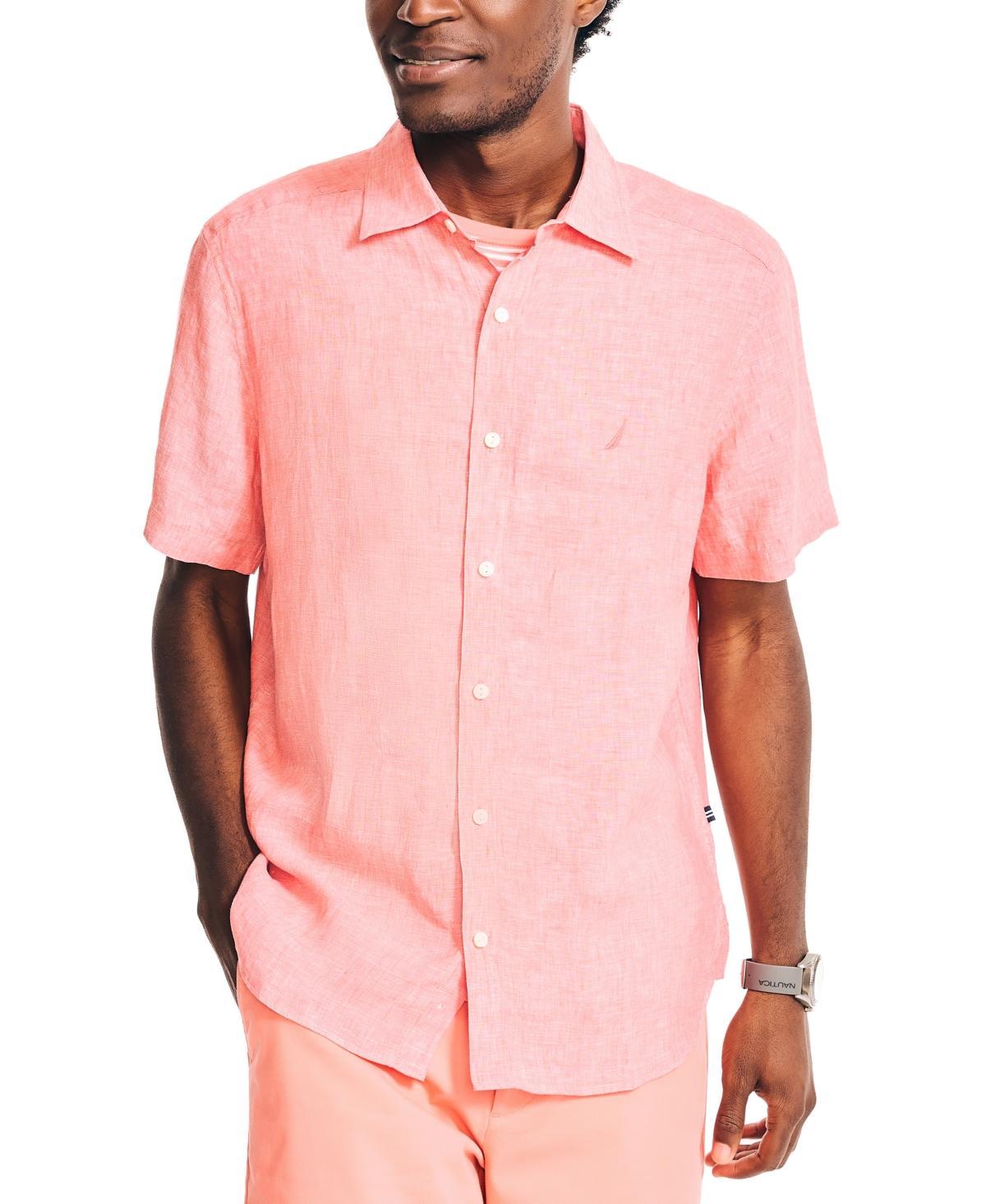 Nautica Mens Classic-Fit Solid Linen Short-Sleeve Shirt Product Image