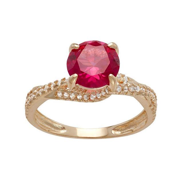 Designs by Gioelli 10k Gold Lab-Created Ruby & White Sapphire Crisscross Ring, Womens Product Image